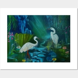 Egrets in the Mist Posters and Art